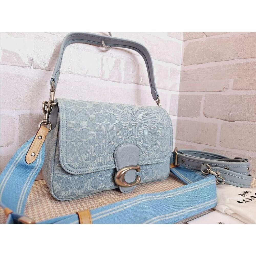 Coach CJ854 Soft Tabby Shoulder Bag Signature Denim Women's Handbag Blue Outlet - Picture 2 of 13